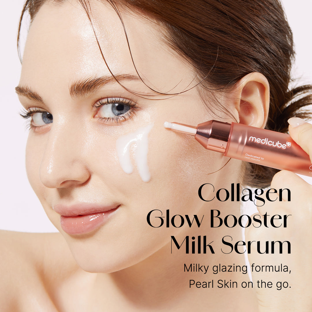 Medicube Collagen Milky Serum promoting a brighter, more even complexion and natural glow.