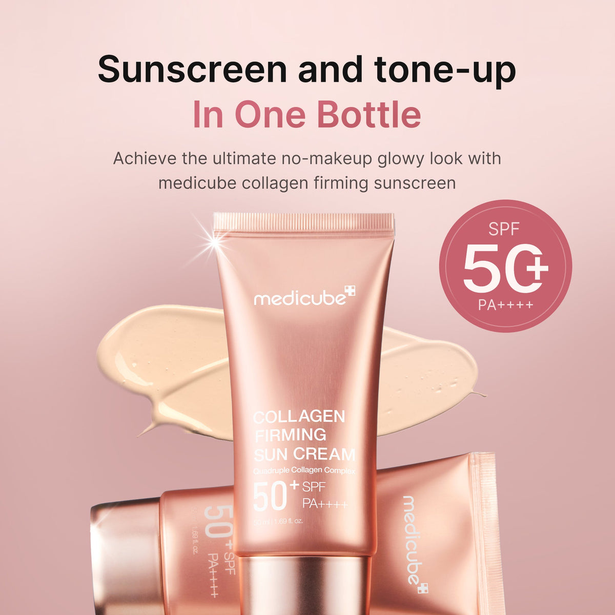 Medicube Collagen Firming Sunscreen improving skin firmness and elasticity with a four-type collagen complex.