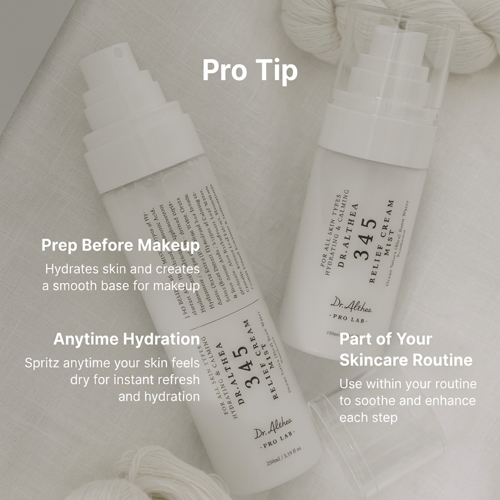 345 Relief Cream Mist delivering immediate and long-lasting hydration with hyaluronic acid.
