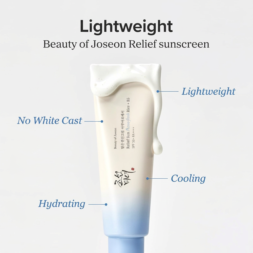 Beauty of Joseon Rice & Vitamin B5 Sunscreen SPF50+ PA++++ combining broad-spectrum UV protection with lightweight, soothing hydration.