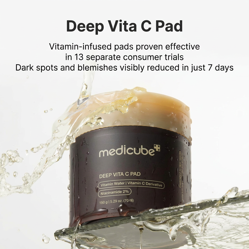 Medicube Vitamin C Brightening Pads promoting cell renewal and a smoother skin texture.