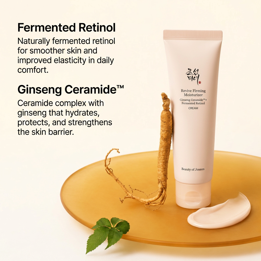 Beauty of Joseon Ginseng Ceramide + Fermented Retinol Firming Cream combining traditional Korean ginseng with fermented retinol and ceramides.