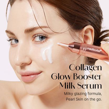 Medicube Collagen Milky Serum promoting a brighter, more even complexion and natural glow.