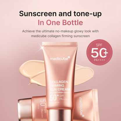 Medicube Collagen Firming Sunscreen improving skin firmness and elasticity with a four-type collagen complex.