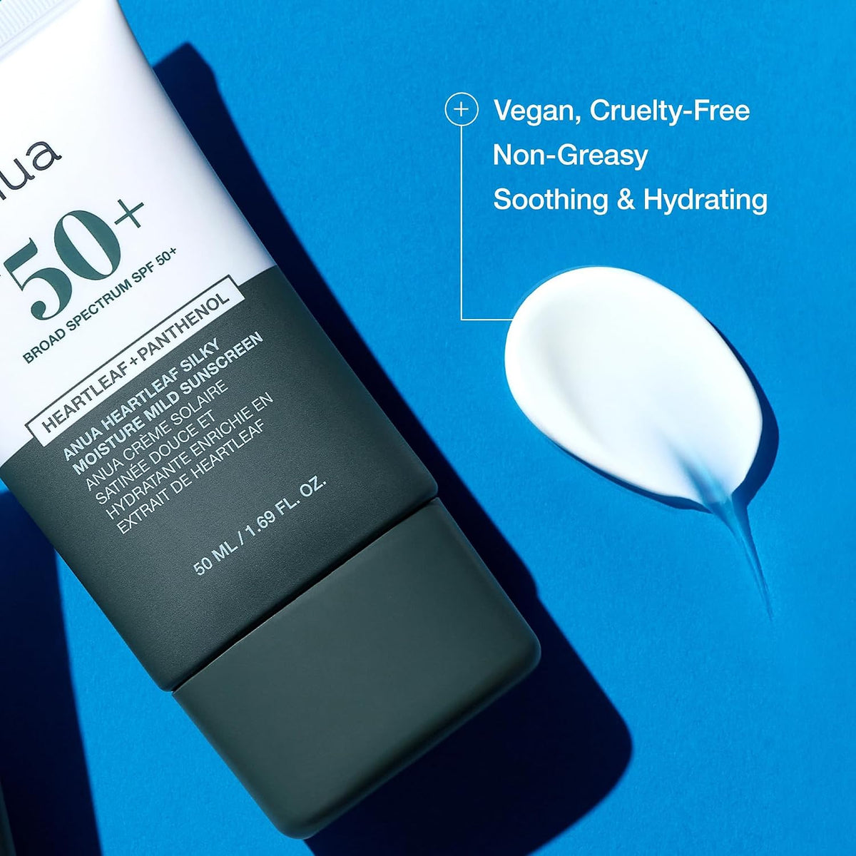 Anua Heartleaf FPS 50+ Sunscreen absorbing quickly to leave a smooth, non-sticky finish ideal under makeup.
