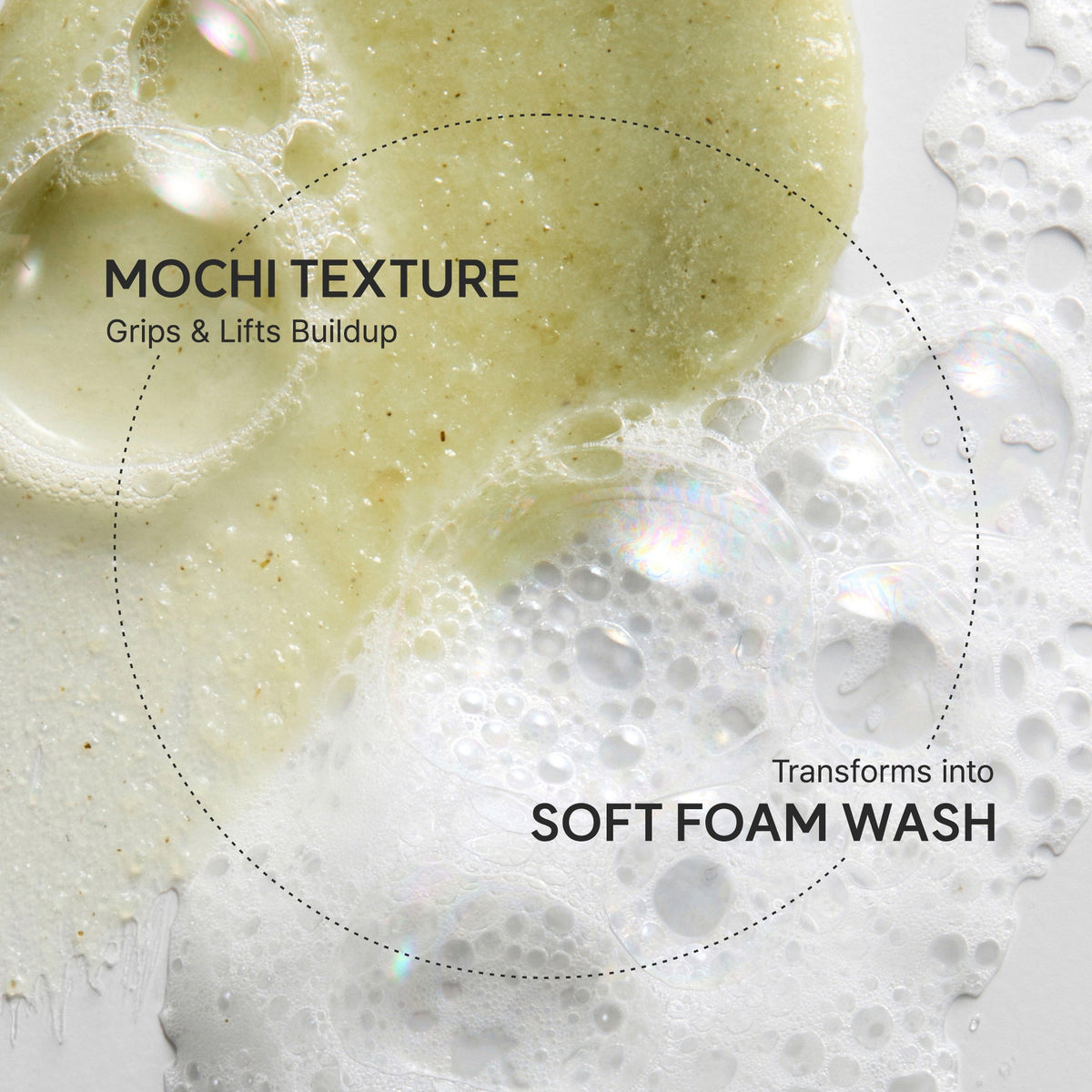 Arencia Fresh Green Rice Mochi Cleanser removing impurities, controlling excess oil, and visibly improving skin texture.