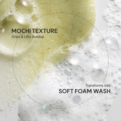 Arencia Fresh Green Rice Mochi Cleanser removing impurities, controlling excess oil, and visibly improving skin texture.