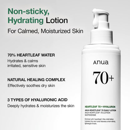 Anua Heartleaf 70 Daily Lotion delivering deep hydration without leaving a greasy or heavy finish.