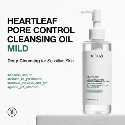 Anua Heartleaf Pore Control Cleansing Oil soothing skin irritation and reducing visible redness with heartleaf extract.
