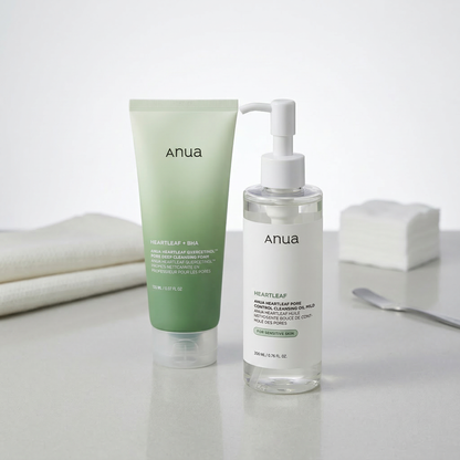 Kit Dupla Limpeza Heartleaf Óleo + Espuma | Anua