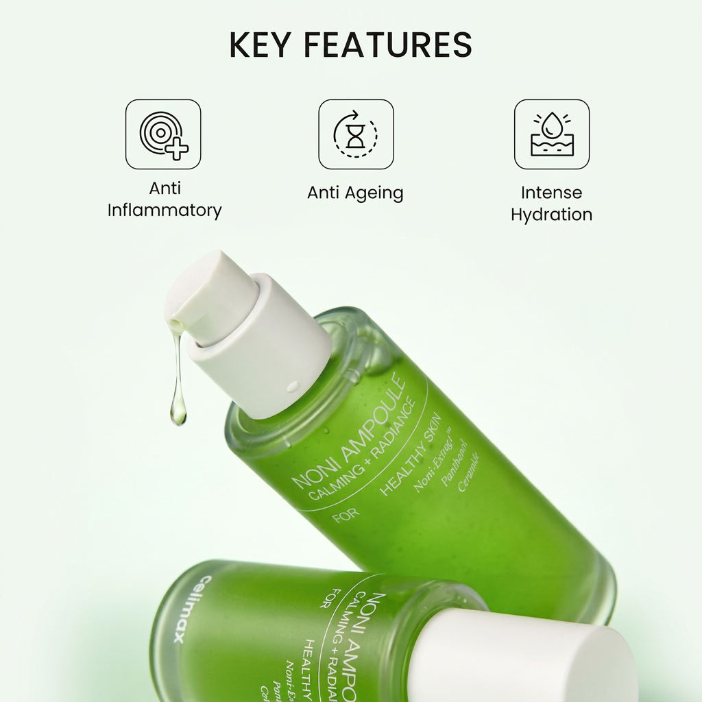 Celimax Noni Energy Ampoule reinforcing the skin barrier with nourishing botanical oils.