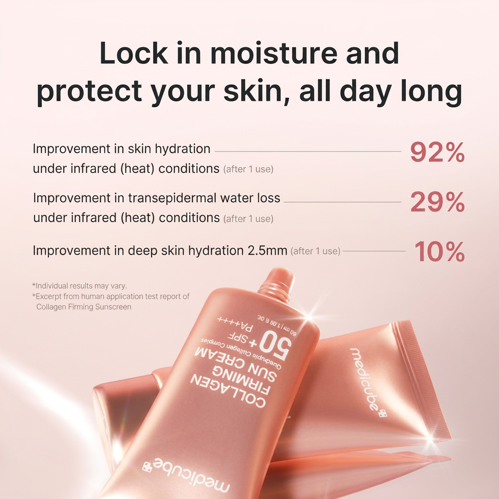 Medicube Collagen Firming Sunscreen providing daily hydration and advanced anti-ageing care.