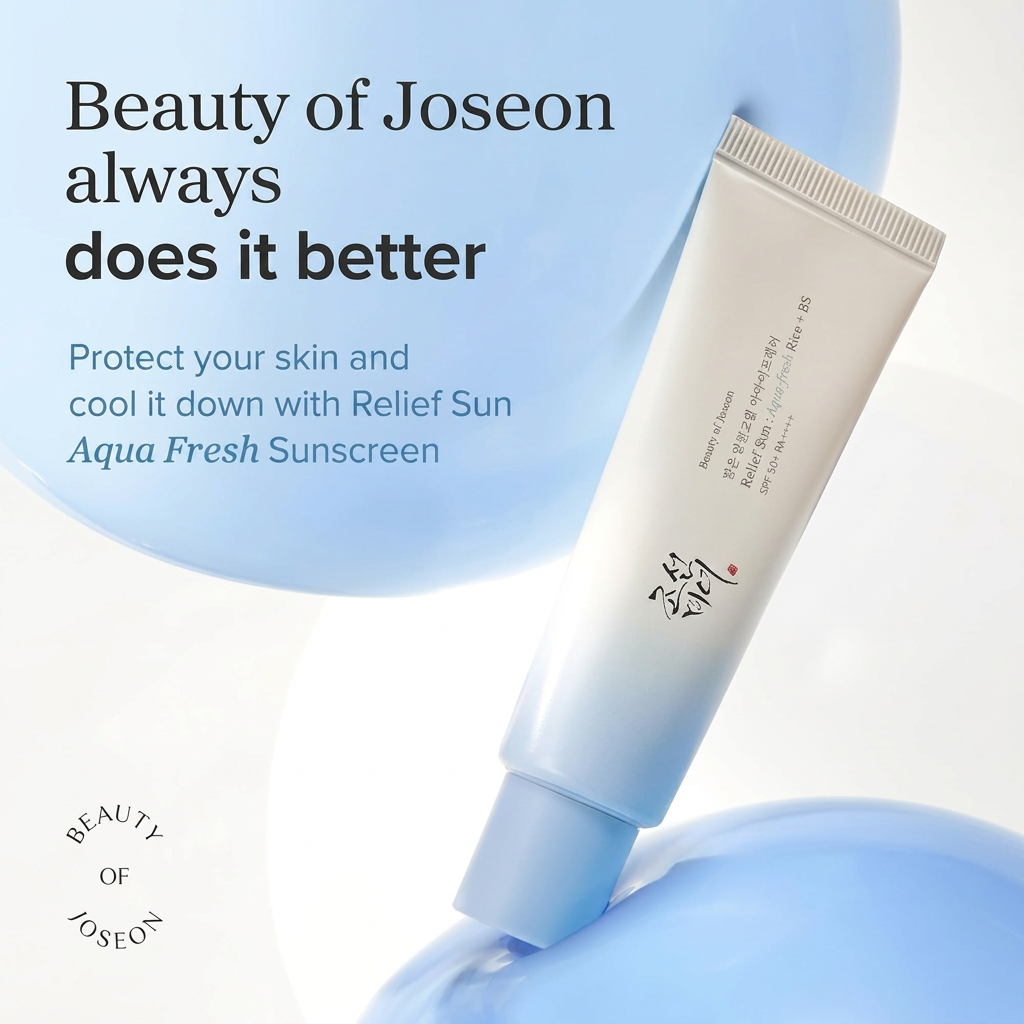 Beauty of Joseon Rice & Vitamin B5 Sunscreen SPF50+ PA++++ providing high daily sun protection with absolutely no white cast.
