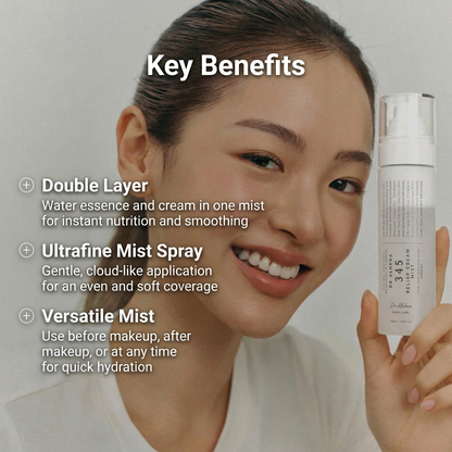 345 Relief Cream Mist brightening and nourishing the skin with rice bran water extract.