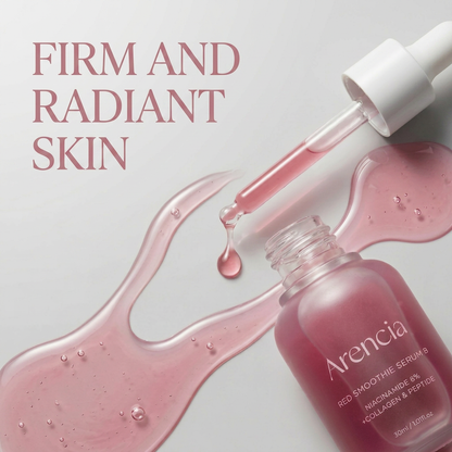Arencia Red Smoothie Serum stimulating collagen production and smoothing fine lines for a lasting glow.